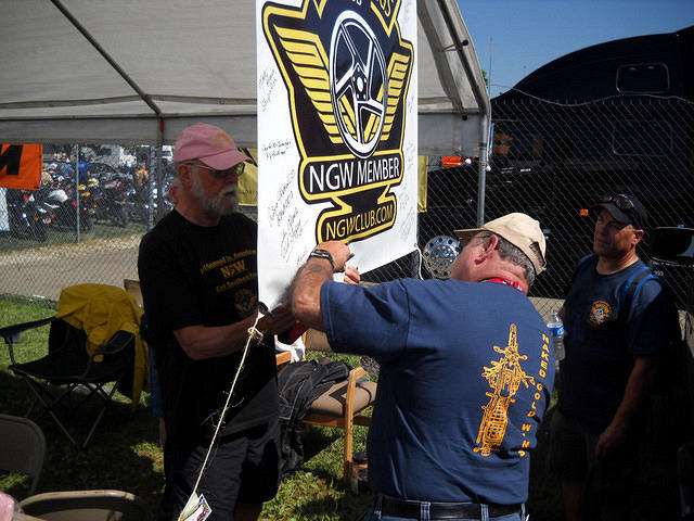 All members signed the sign. Mid-Ohio Vintage Motorcycle Days swap meet.
9 July 2010.