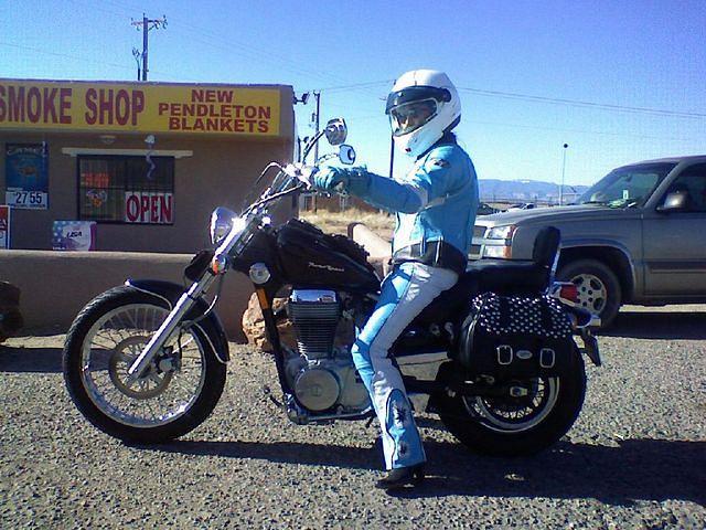 My wife on her Savage - soon to be painted Pearl White and pearlescent blue