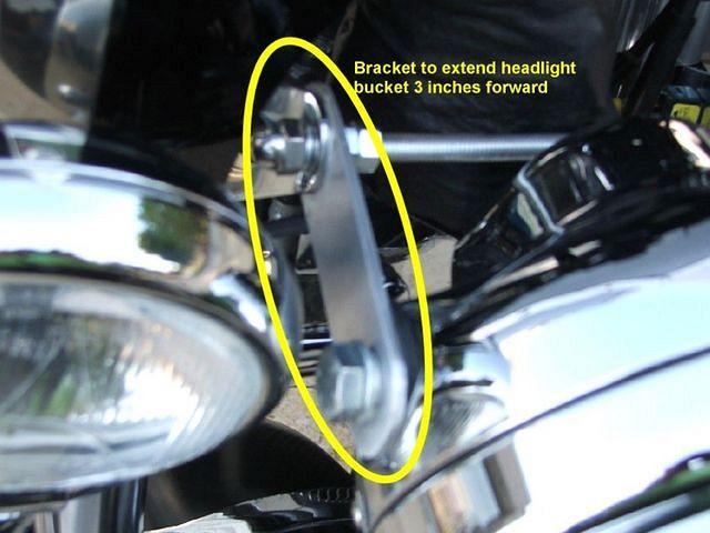 Bracket that was fabed to move the headlight bucket 3" forward.