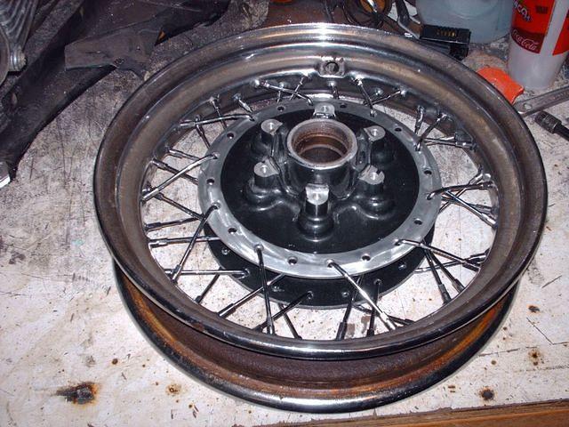 Rim Fully Laced, Notice The Valve Stem To The Rotor Side, So It Dose Not Hit The Swing Arm....