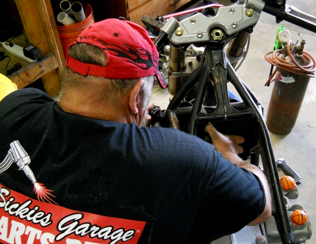 LINING UP A TRIUMPH TRIPLE THREE 9OO LIGHT WEIGHT RADIATOR FOR THE BUILD