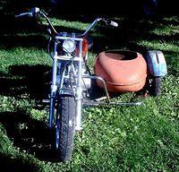 front view of the big mini it a 50cc with alot of parts added and then the sidecar it still a a bit to go.