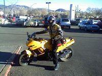Andrew on his first bike - Ninja250. Now his track bike.